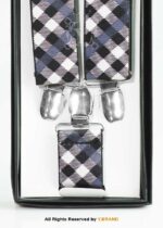 Grey & Black Classic Gingham Plaid Suspenders-SB-1072 - Image 3