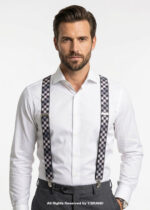 Grey & Black Classic Gingham Plaid Suspenders-SB-1072