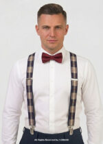 Navy & Cream Windowpane Tartan Suspenders-SB-1077