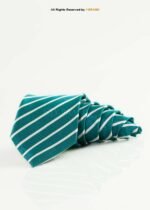 Green Silk Tie Diagonal Stripes - T-178 - Image 2