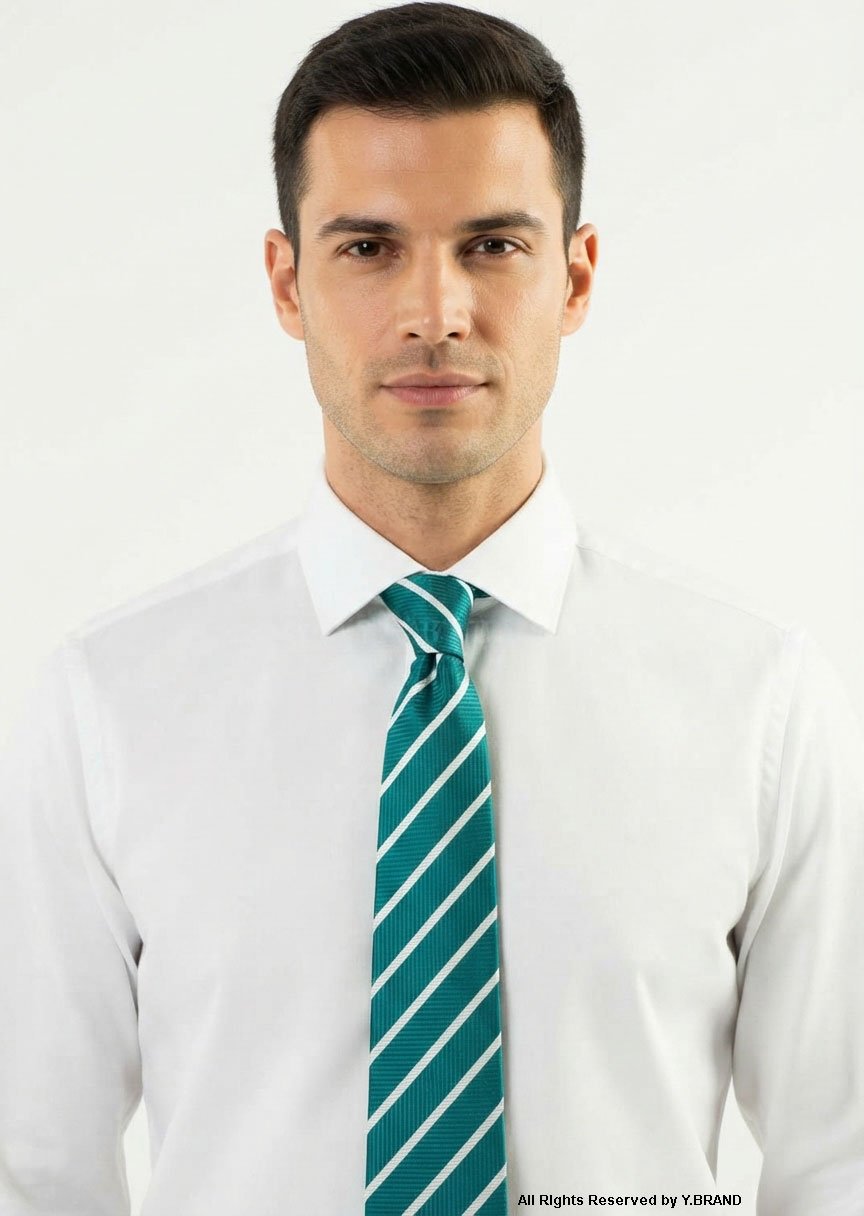 T-178b Green Silk Tie Diagonal Stripes - T-178 - Image 1