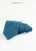 Teal & Navy Silk Tie Micro Check - T-183 - Image 2