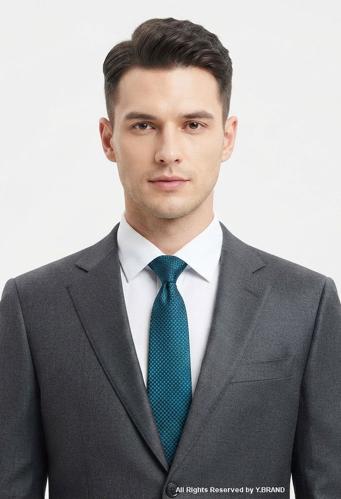 T-183b Teal & Navy Silk Tie Micro Check - T-183 - Image 1