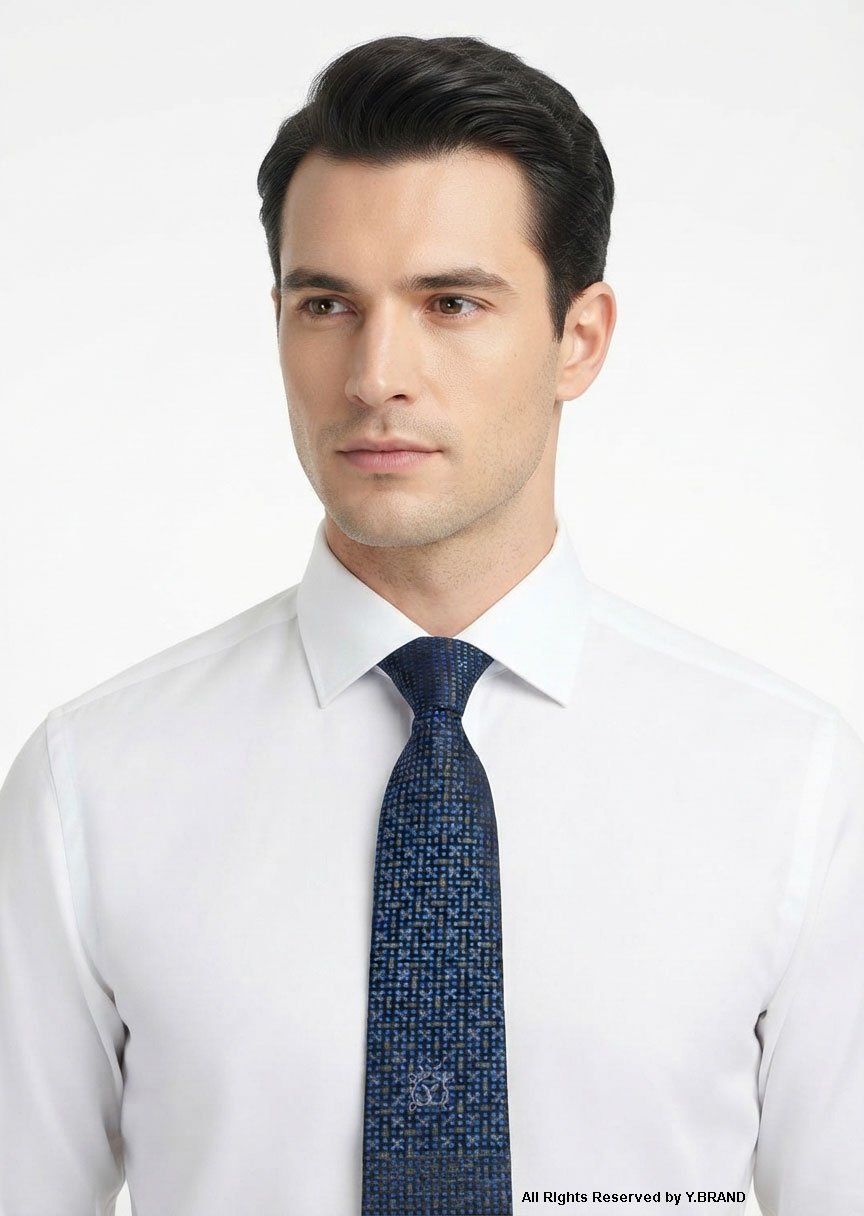T-184b Black & Blue Silk Tie Micro Check - T-184 - Image 1