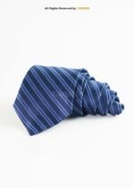Navy Blue Silk Tie Diagonal Stripes - T-185 - Image 2