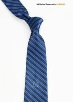 Navy Blue Silk Tie Diagonal Stripes - T-185 - Image 2