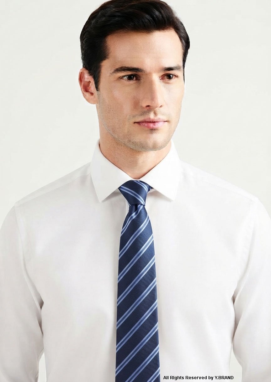 T-185b Navy Blue Silk Tie Diagonal Stripes - T-185 - Image 1
