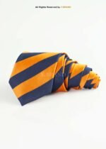 Navy & Orange Silk Tie Bold Diagonal Stripes - T-187 - Image 2