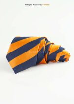 Navy & Orange Silk Tie Bold Diagonal Stripes - T-187