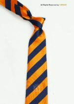 Navy & Orange Silk Tie Bold Diagonal Stripes - T-187 - Image 2