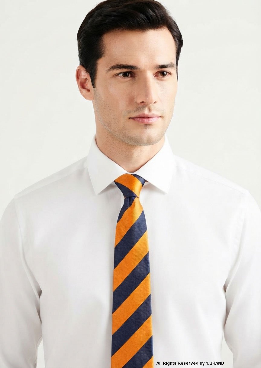 T-187b Navy & Orange Silk Tie Bold Diagonal Stripes - T-187 - Image 1