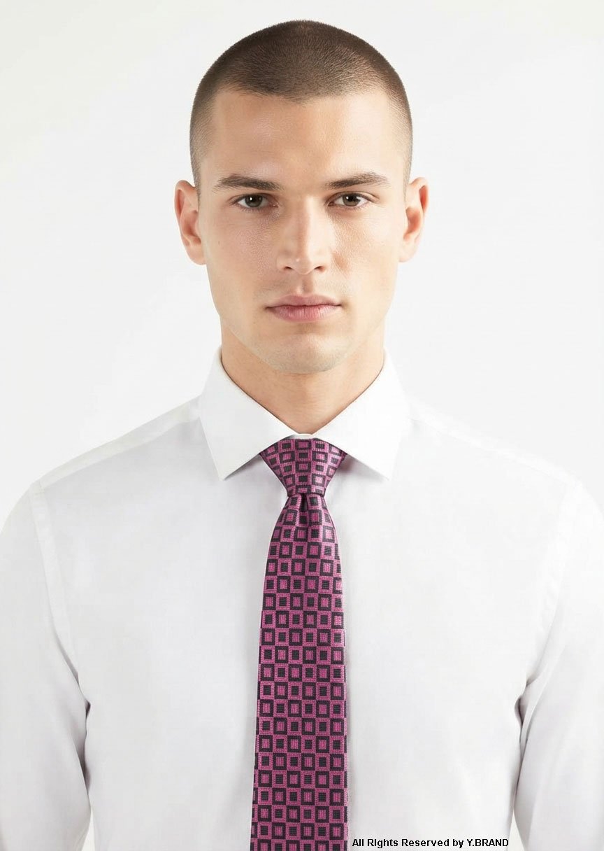 T-190b Pink & Black Silk Tie Geometric Squares - T-190 - Image 1