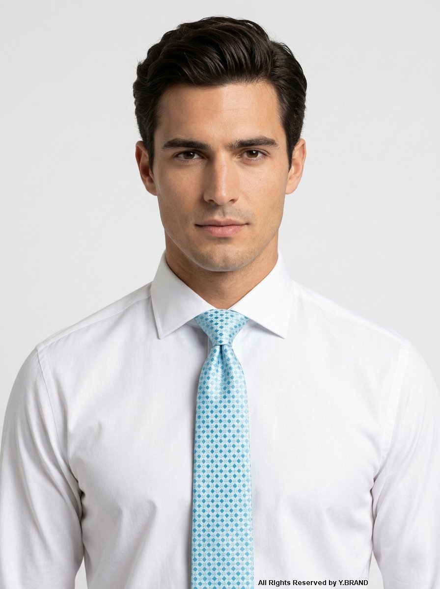 T-192b Sky Blue Silk Tie Micro Check - T-192 - Image 1