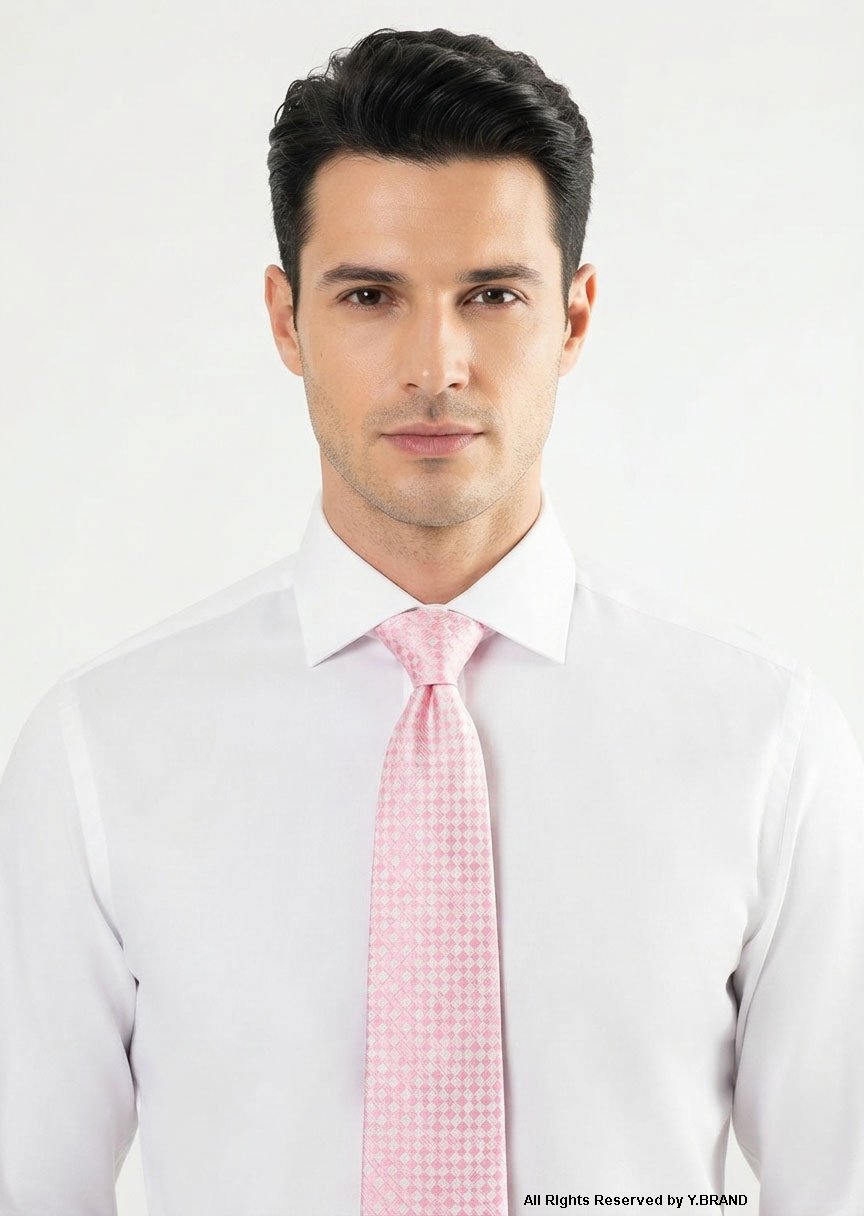 T-193b Light Pink Silk Tie Diamond Pattern - T-193 - Image 1