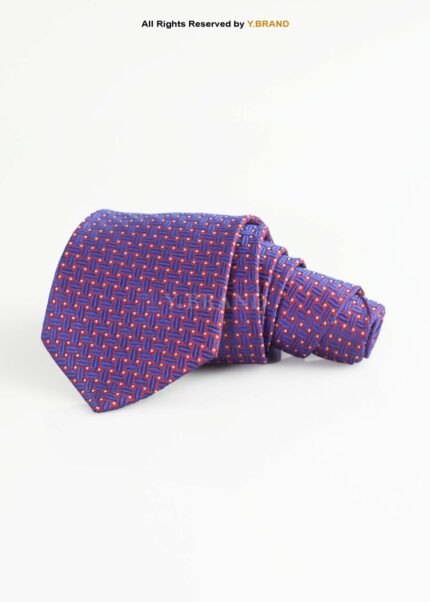 Blue & Red Silk Tie Geometric Pattern - T-196