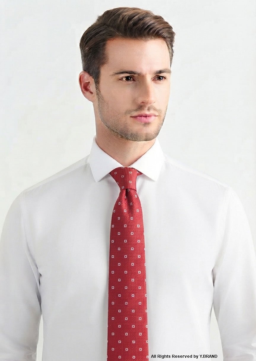 T-200b Red Silk Tie Mini Square Pattern - T-200 - Image 1