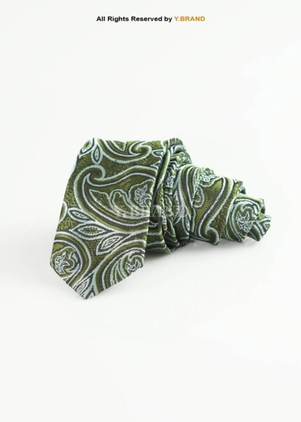 Olive Green Silk Tie Paisley Pattern - T-204