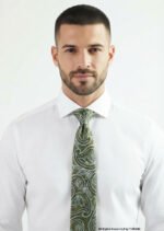 Olive Green Silk Tie Paisley Pattern - T-204