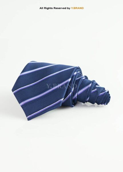 Navy Blue Tie Diagonal Stripe Woven - T-211