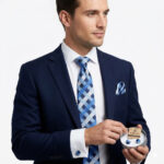 Blue and Navy Square PatternTie And Cufflink Gift Set-TS-013