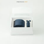 Navy Blue Patterned Tie Set: Silk Necktie, Pocket Square & Cufflinks TS-1070 - Image 3
