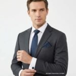 Navy Blue Patterned Tie Set: Silk Necktie, Pocket Square & Cufflinks TS-1070