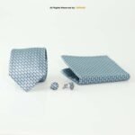 Light Blue Geometric Tie Gift Set: Necktie, Pocket Square & Cufflinks TS-1072 - Image 2