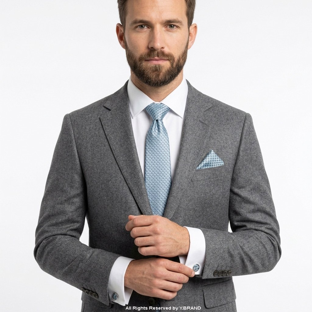 TS-1072e Light Blue Geometric Tie Gift Set: Necktie, Pocket Square & Cufflinks TS-1072 - Image 1