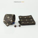 Chocolate Brown Plaid Tie Gift Set: Necktie, Pocket Square & Cufflinks TS-1074 - Image 2