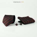 Black & Red Striped Tie Gift Set: Necktie, Pocket Square & Cufflinks TS-1075