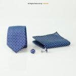 Royal Blue Geometric Tie Gift Set – 3pc Premium Silk Necktie, Pocket Square & Cufflinks TS-1078 - Image 2