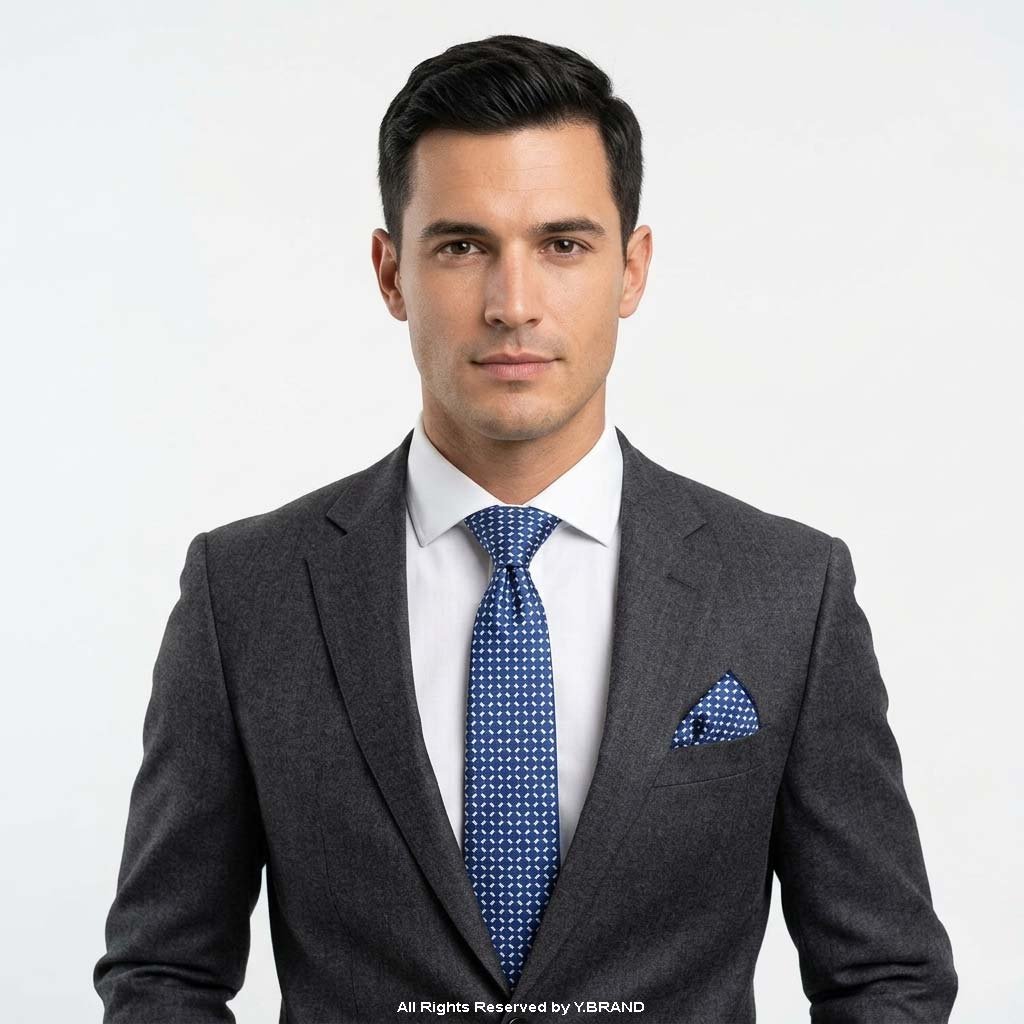 TS-1078d Royal Blue Geometric Tie Gift Set – 3pc Premium Silk Necktie, Pocket Square & Cufflinks TS-1078 - Image 1