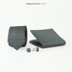 light gray pocket square Tie Gift Set – 3pc Premium Silk Necktie, Pocket Square & Cufflinks TS-1080 - Image 2