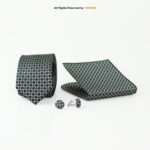 Charcoal Geo Dobby Tie Gift Set – 3pc Premium Silk Necktie, Pocket Square & Cufflinks TS-1080