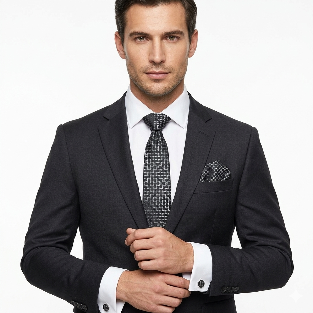 TS-1080c light gray pocket square Tie Gift Set – 3pc Premium Silk Necktie, Pocket Square & Cufflinks TS-1080 - Image 1
