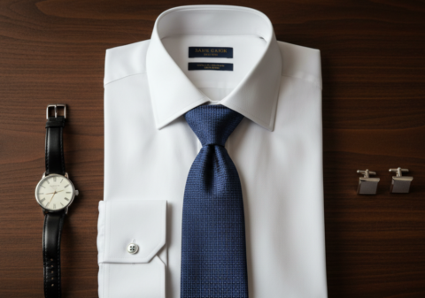 custom mens dress shirt styling flat lay feature