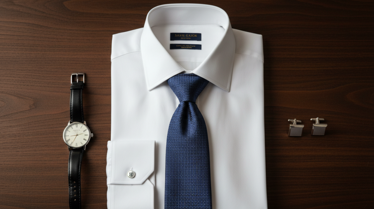 custom mens dress shirt styling flat lay feature