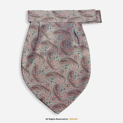 PREFOLD Silver Grey & Red Paisley Men's Neck Scarf, Pocket Square Set-NS-1031
