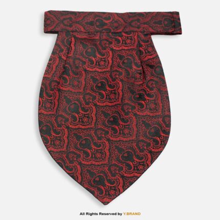 PREFOLD Black & Red Damask Men's Neck Scarf, Pocket Square Set-NS-1037