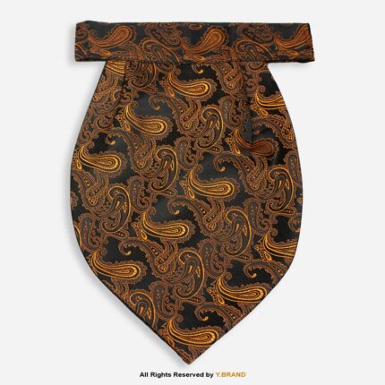 PREFOLD Black & Gold Paisley Men's Neck Scarf, Pocket Square Set-NS-1041