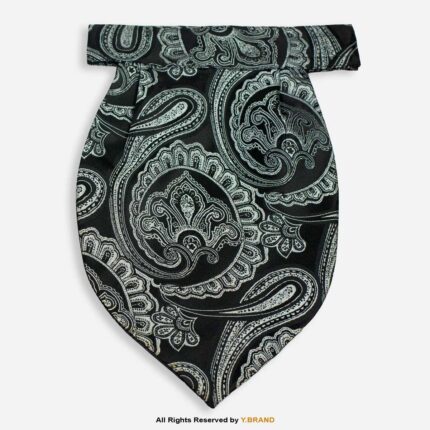 PREFOLD Black & White Paisley Men's Neck Scarf, Pocket Square Set-NS-1042