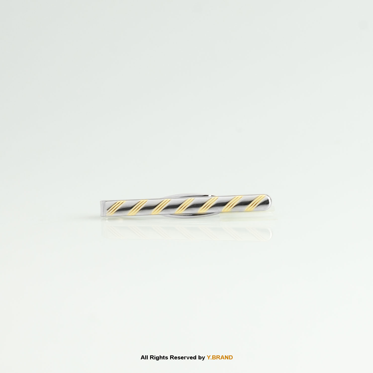 Sylish Two-Tone Polished Metal Finish With Diagonal Gold Stripes Tie Clip- TP-1130