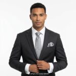 Charcoal Geo Dobby Tie Gift Set – 3pc Premium Silk Necktie, Pocket Square & Cufflinks TS-1081