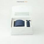 Navy blue geometric patterned Tie Gift Set – 3pc Premium Silk Necktie, Pocket Square & Cufflinks TS-1082 - Image 4