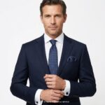 Navy blue geometric patterned Tie Gift Set – 3pc Premium Silk Necktie, Pocket Square & Cufflinks TS-1082