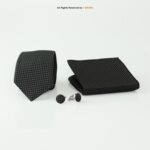 Black Polka Dot Pattern. Tie Gift Set – 3pc Premium Silk Necktie, Pocket Square & Cufflinks TS-1083 - Image 2