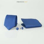Blue Geometric Patterned  Tie Gift Set – 3pc Premium Silk Necktie, Pocket Square & Cufflinks TS-1084 - Image 2