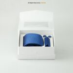 Blue Geometric Patterned  Tie Gift Set – 3pc Premium Silk Necktie, Pocket Square & Cufflinks TS-1084 - Image 4