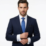 Blue Geometric Patterned  Tie Gift Set – 3pc Premium Silk Necktie, Pocket Square & Cufflinks TS-1084