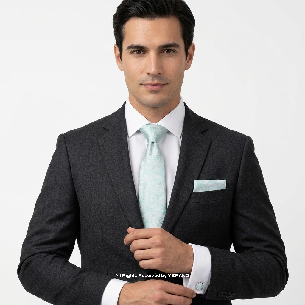 TS-1085d Gint Green Paisley Patterned Tie Gift Set – 3pc Premium Silk Necktie, Pocket Square & Cufflinks TS-1085 - Image 1